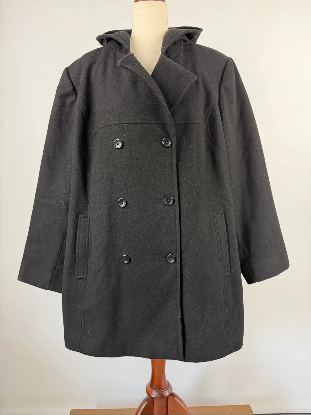 Towns Collection Women’s Double-Breasted Hooded Wool Blend Coat Size 1X